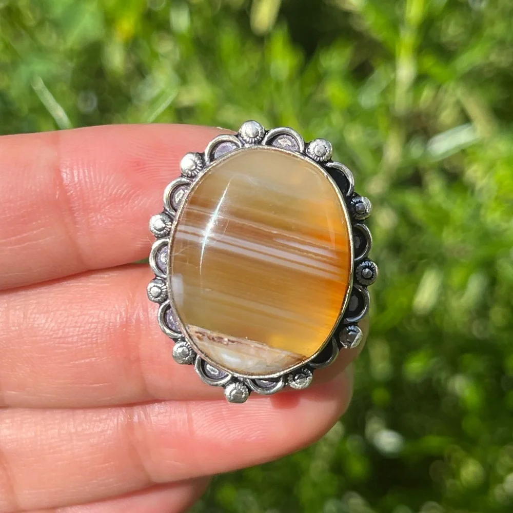 Size 7.5‎ 925 silver plated yellow banded agate ring